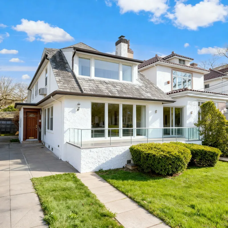 Stylish White Stucco House with Glass Railing