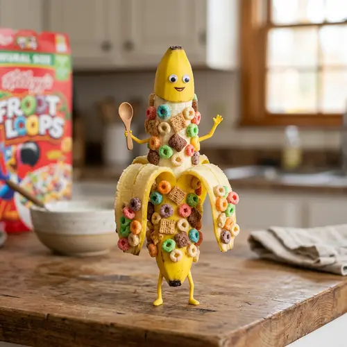 Funny Half Peeled Banana with Cereal Arms & Legs