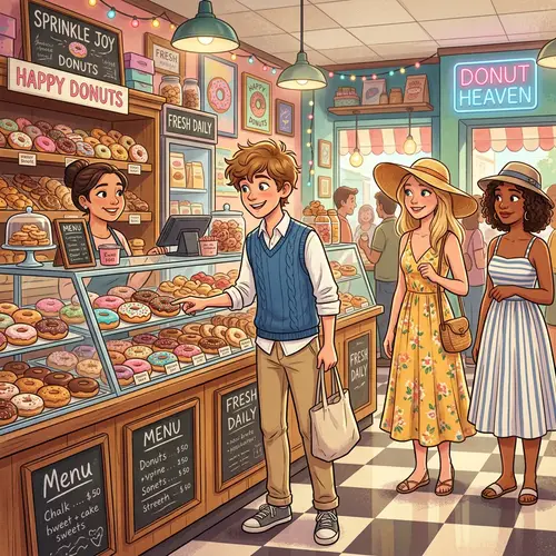 Animated Teenage Boy in Donut Store