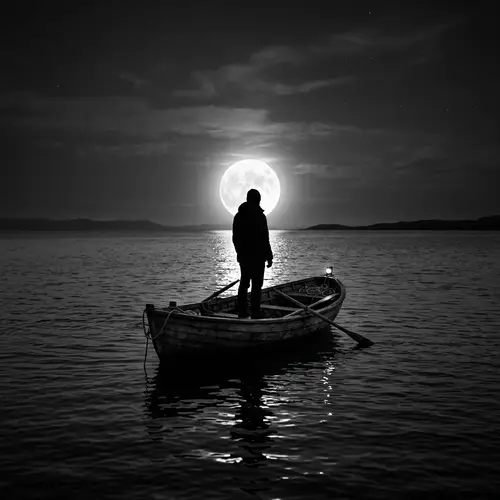 Calm Seascape Silhouette at Full Moon - Serene Nature Reflections