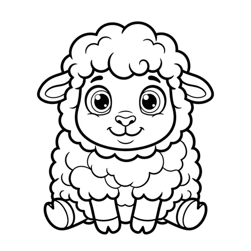 Cute Wide-Eyed Sheep Coloring Book Illustration