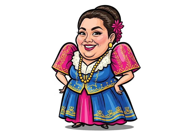 Elegant Filipiniana Dress Caricature Artwork