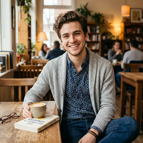 Charming Young Man with Brown Hair and a Bright Smile