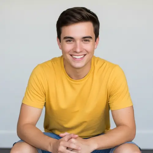Charming Young Man with Brown Hair and a Bright Smile