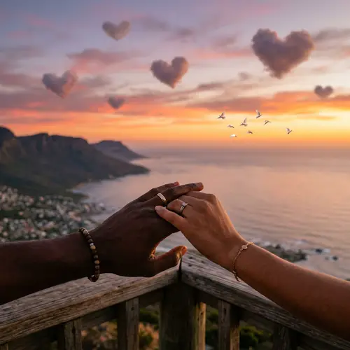 Symbolic Scene of Love: Sunset, Intertwined Hands