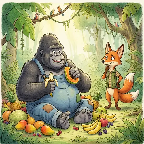 Gorilla Eating Fruit - Unique Fox Character Observation