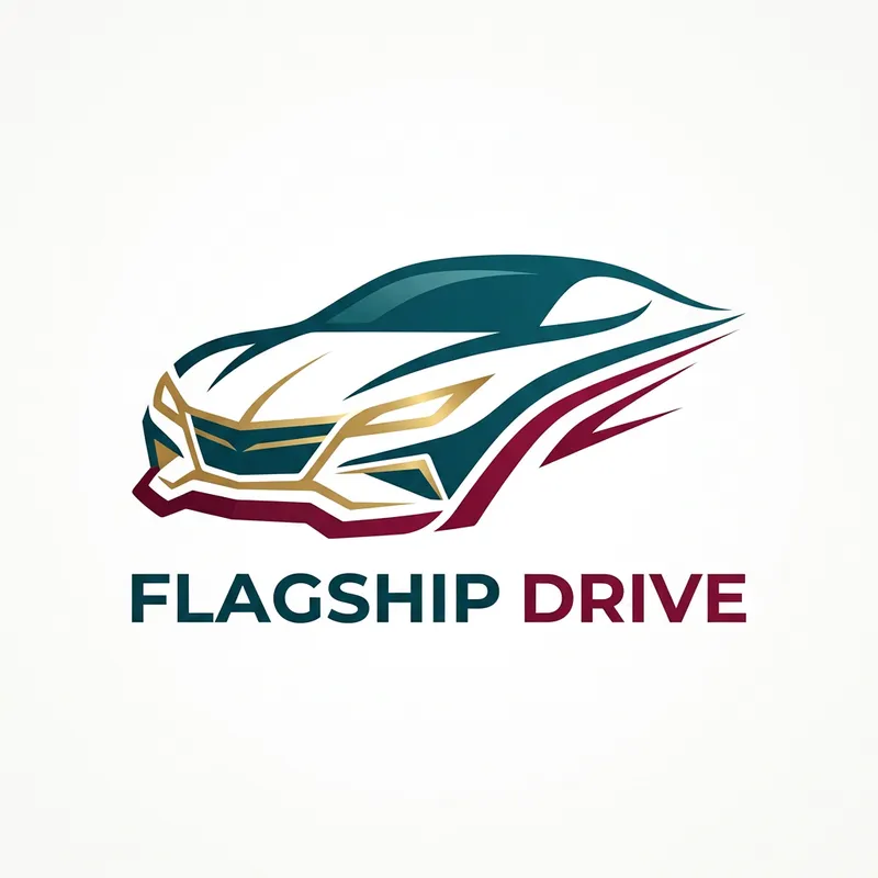Flagship Drive Automotive Blog: Minimalist Logo Design Featuring Stylized Car Front