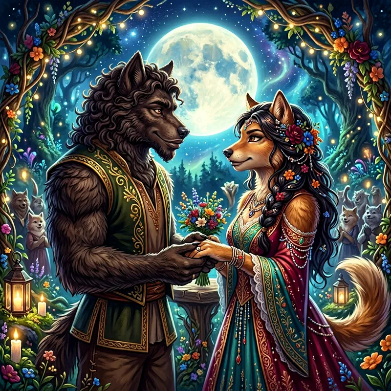 Furry Werewolf Wedding Portrait | Vibrant Fantasy Art