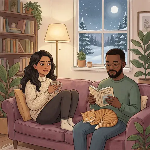 Cozy Room Illustration of Contentment with Diverse Characters