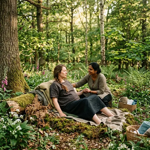 Empowering Birth in Serene Forest Clearing