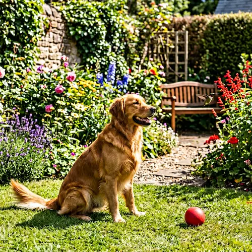 Golden Brown Domestic Canine in Sunny Garden