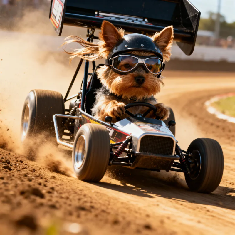 Yorkshire Terrier Sprint Car Action - Fluffy Cutie
