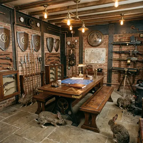 Steampunk-inspired Security Room with Elaborate Design | Weapons and Rabbits