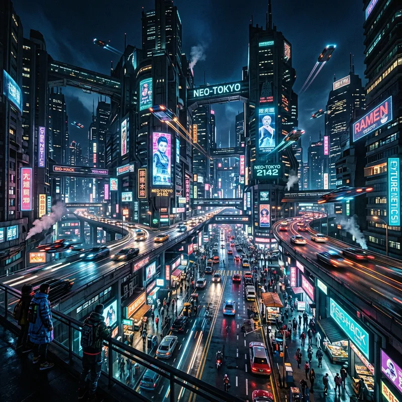 Futuristic Cyberpunk Cityscape | Neon Lights & Flying Cars