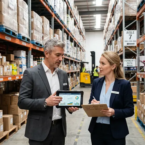 Supervisory Team in Action at Warehouse - Business Discussion