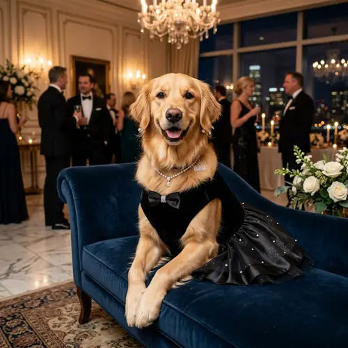 Elegant Female Dog in Black Tie Attire
