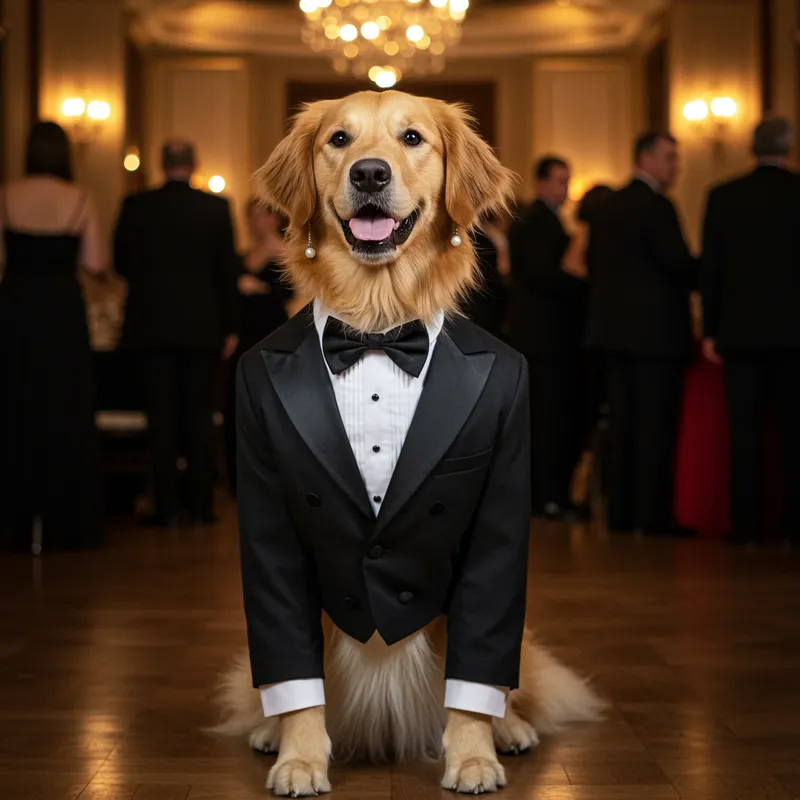 Elegant Female Dog in Black Tie Attire