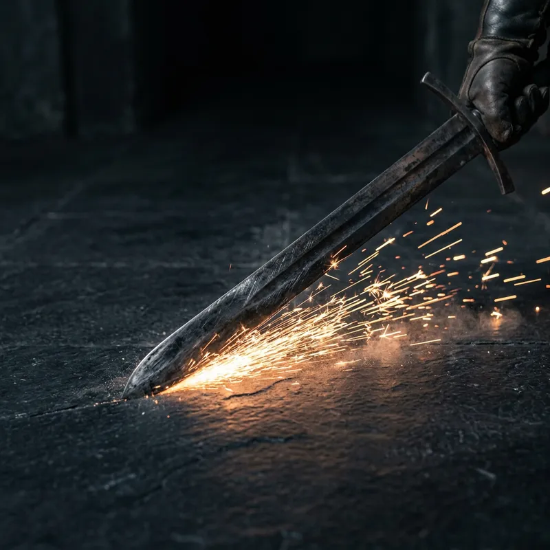 Broad-Bladed Sword Sparking Black Background