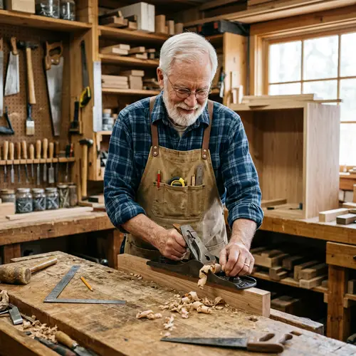 Senior Carpenter with White Hair and Glasses