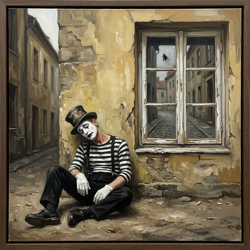 haunting Oil Painting of a Dead Mime haunting Oil Painting of a Dead Mime