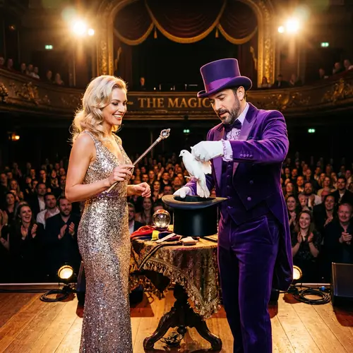 Glamorous Woman Assistant and Magician's Dove Trick