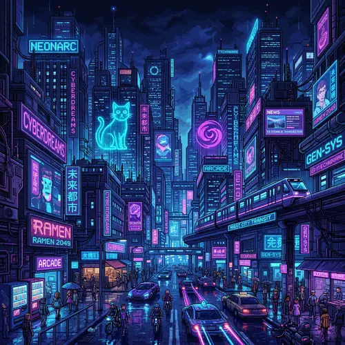 Cyberpunk Pixel Art Night Cityscape Wallpaper