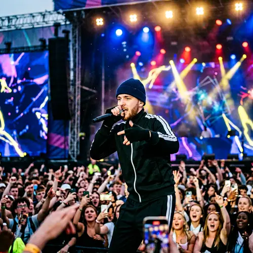 Unknown Rapper Performing at Concert in Vibrant Setting