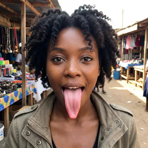 Petit Black Woman with Slimy Pink Tongue