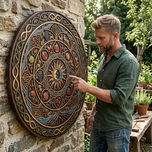 Holistic Life Mandala with Fruits, Sun, Moon & Man