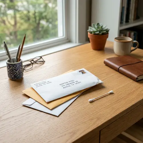 Clean Desk with Cotton Swab and Envelopes