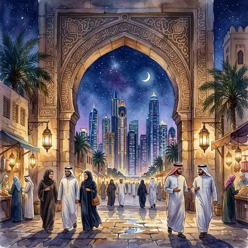 Arabian Night Scene with Shimmering Skyscrapers
