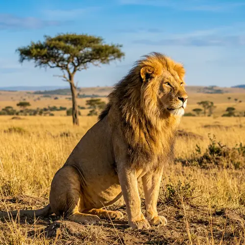 Majestic Lion in Sunlit Savannah | Symbol of Authority