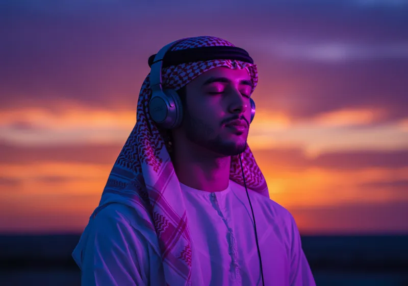 Vibrant Meditation: Middle Eastern Man in Tranquil Scene