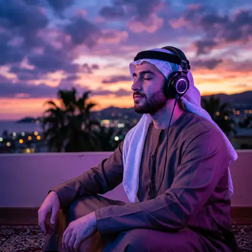 Vibrant Meditation: Middle Eastern Man in Tranquil Scene