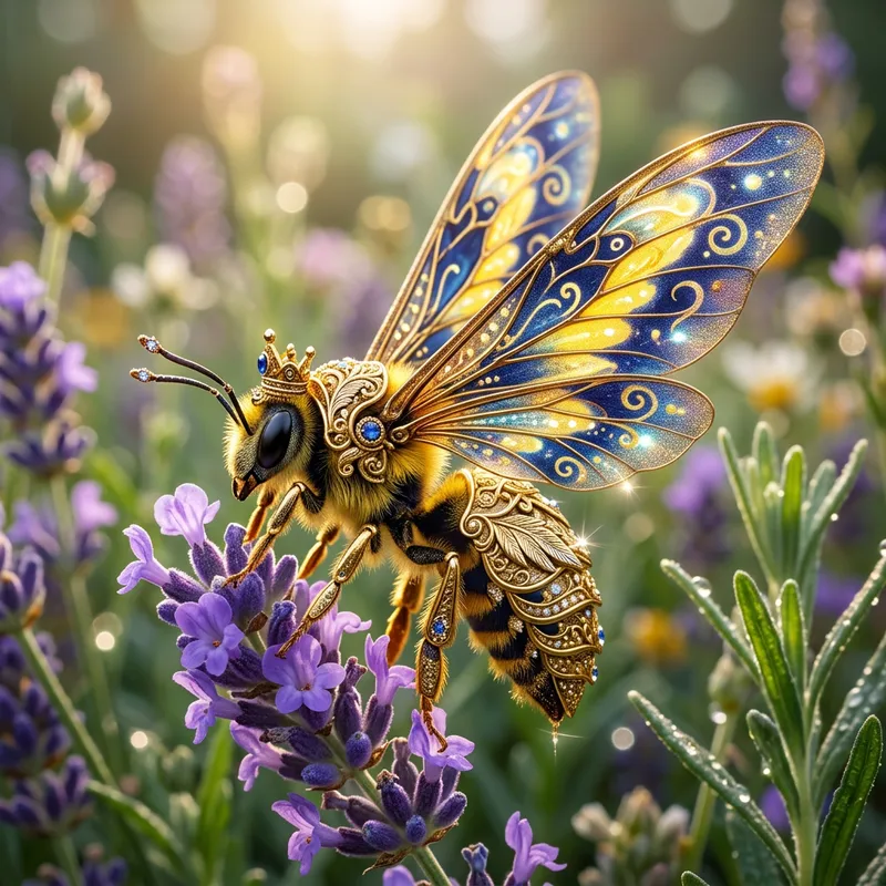 Mythical Faerie Bee: Stunning Navy and Yellow Wings Mythical Faerie Bee: Stunning Navy and Yellow Wings