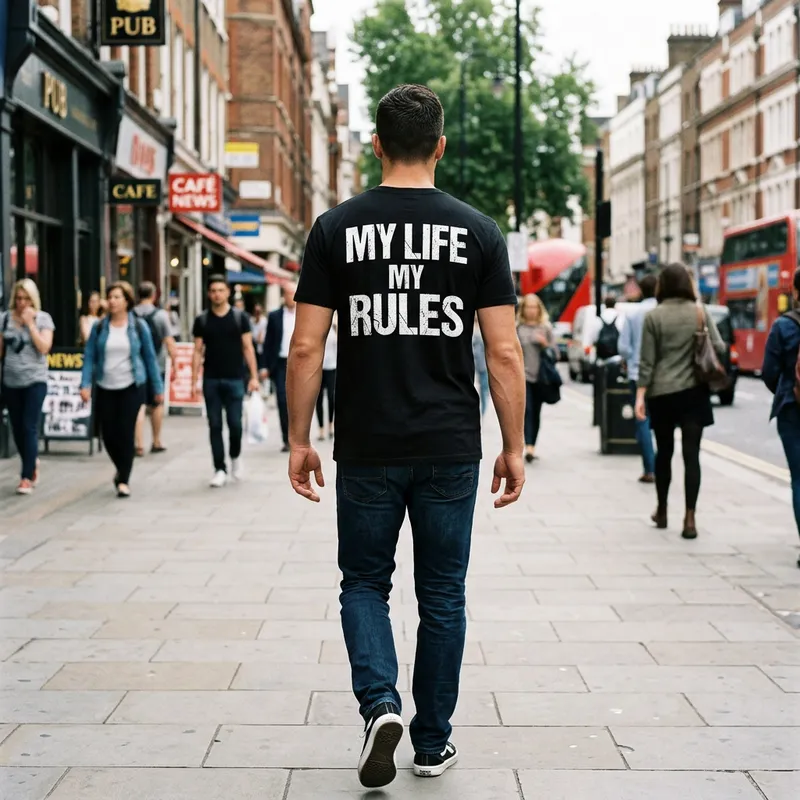 Black T-Shirt with 'My Life My Rules' Design Black T-Shirt with 'My Life My Rules' Design