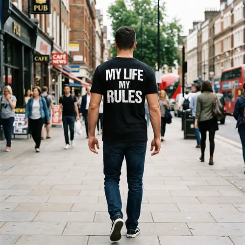 Black T-Shirt with 'My Life My Rules' Design
