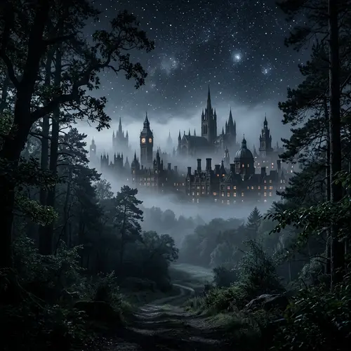 Victorian Cityscape on a Foggy Night