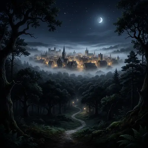 Magical Foggy Night in an Old English Cityscape