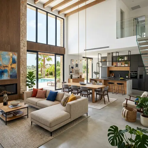 Contemporary Villa Interior Design with Open Layout, Natural Textiles & Modern Furniture
