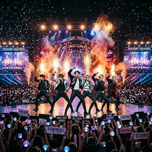 Dynamic South Korean Boy Band Performance w/ Pyrotechnics