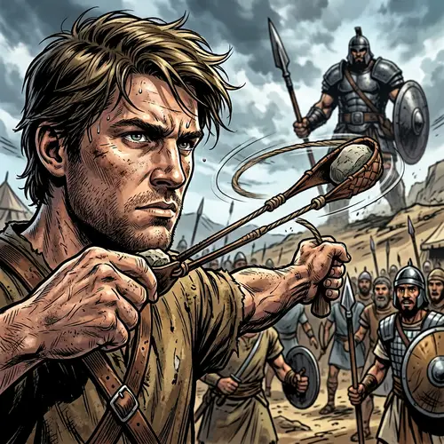 David vs Goliath - Epic Showdown in Comic Book Style
