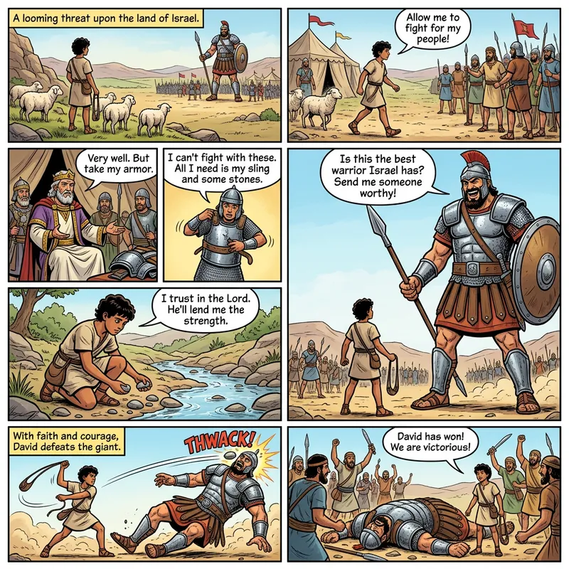 David and Goliath: A Legendary Biblical Battle Comic Strip