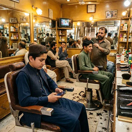 Pashtoon Boy Trading Thoughts in Cozy Barber Shop