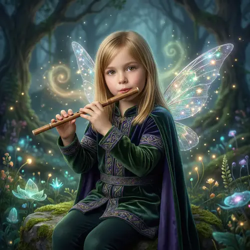 Blonde Fairy Bard Playing Flute | Magical Performance in Ethereal Realm