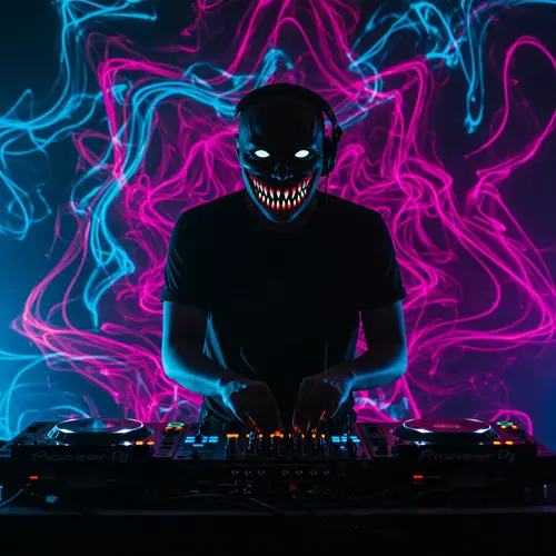 Mysterious DJ with Psychedelic Background