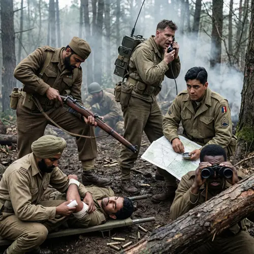World War II Soldiers of Diverse Backgrounds in Urgent Battlefield Strategy