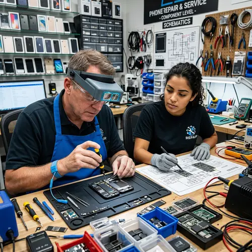 Phone Repair: Detailed Operation in Well-Lit Shop