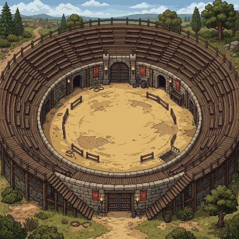 Pixel Art Gladiator Arena - Top-Down View Pixel Art Gladiator Arena - Top-Down View