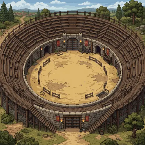 Pixel Art Gladiator Arena - Top-Down View